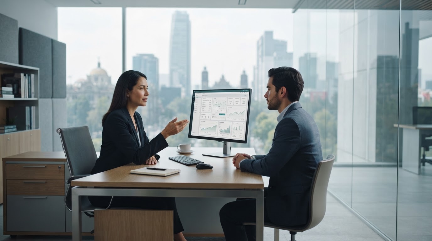 Credanovelia — panel de análisis predictivo con nodos de datos y tendencia ascendente